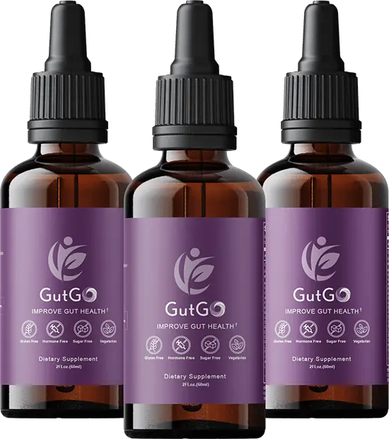 Gut Go 3-bottle package — natural liquid drops for constipation, bloating and gas relief